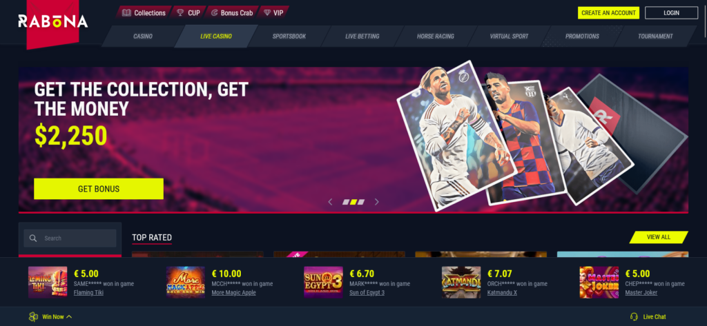 Rabona casino bonuses and promotions