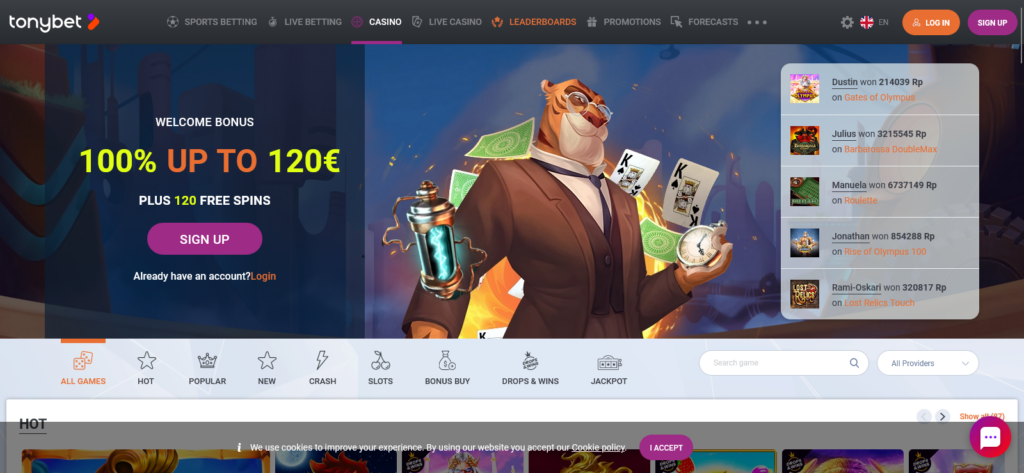 TonyBet casino welcome bonus