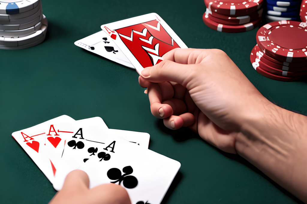 Playing card games at the casino with chips on the table