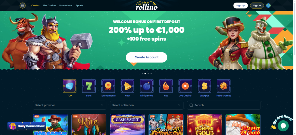 Rollino casino site navigation