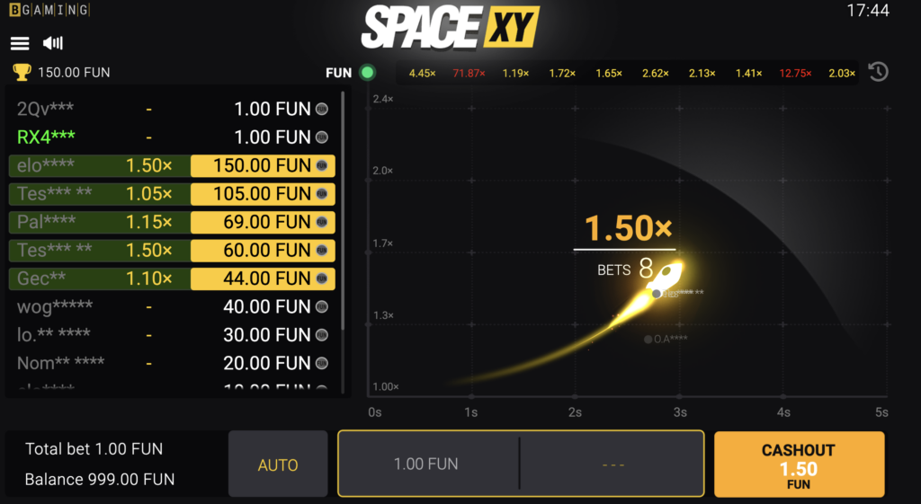 space xy online game from screenshot from bgaming website